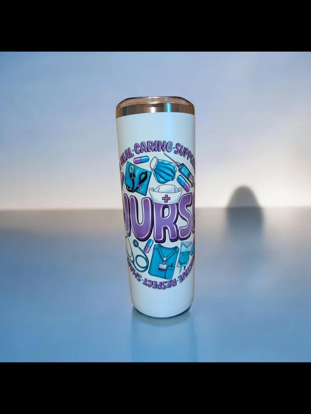 Nurse Themed Stainless Tumbler - Purple & Teal Graphic